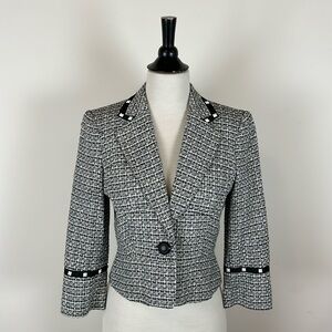 Bebe black white cropped tweed blazer punk
